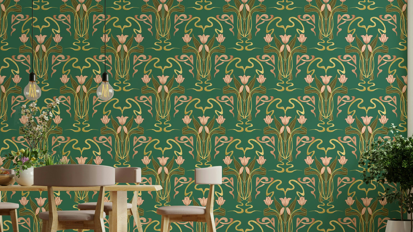Floral nouveau wallpaper forest grove design


