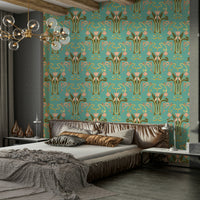 Deco floral wallpaper serene aqua tones