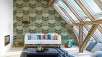 Retro floral sage daisy wallpaper design

