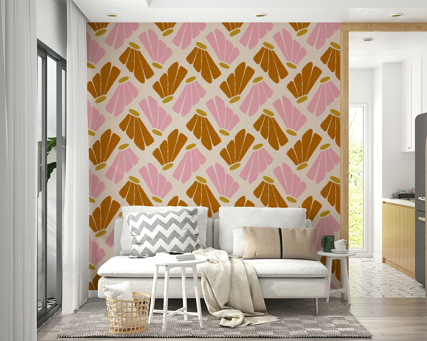 Matisse style floral wallpaper pink and orange

