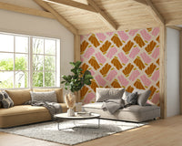 Floral wallpaper in pink orange beige tones

