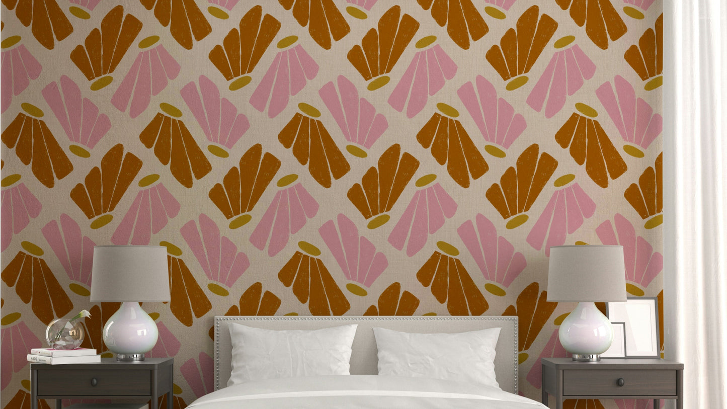 Matisse inspired floral pink orange wallpaper

