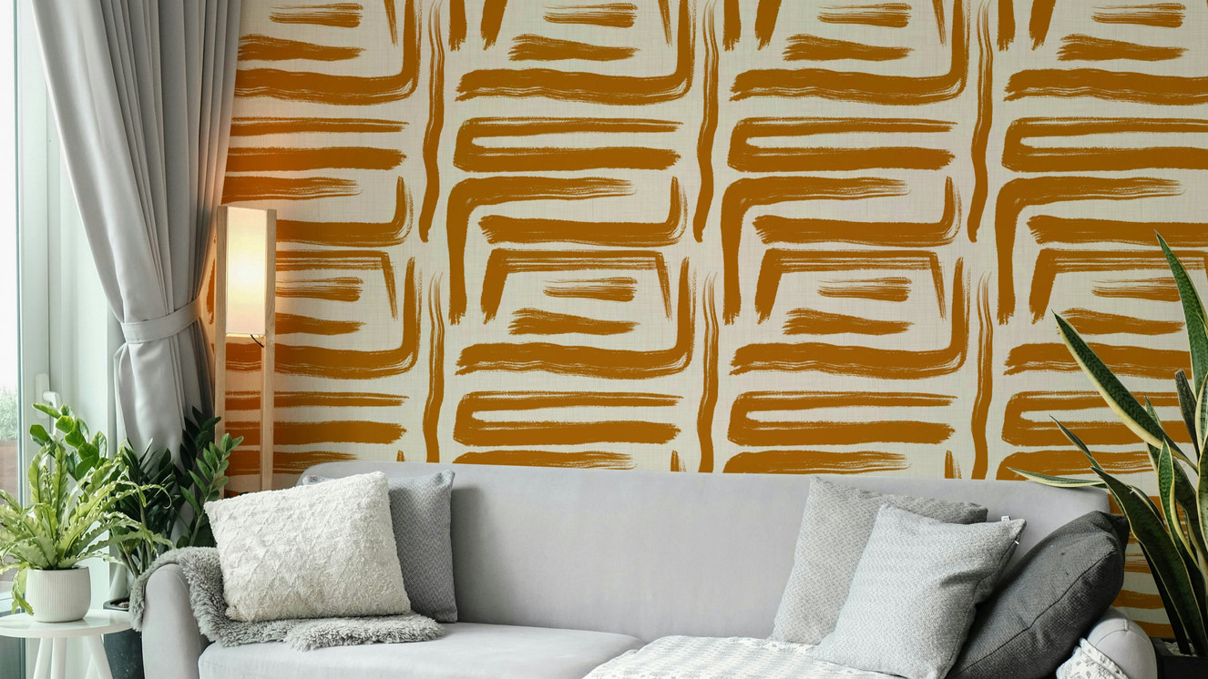 Brushstroke pattern amber wallpaper

