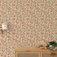 Playful ponies and peony floral wallpaper pattern

