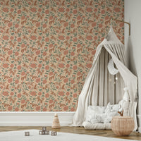 Ponies and Peonies Wild West Americana wallpaper detail

