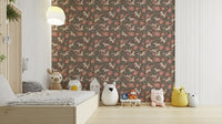 Playful ponies and peony floral wallpaper pattern

