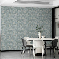 Airy blue botanical wallpaper mural design

