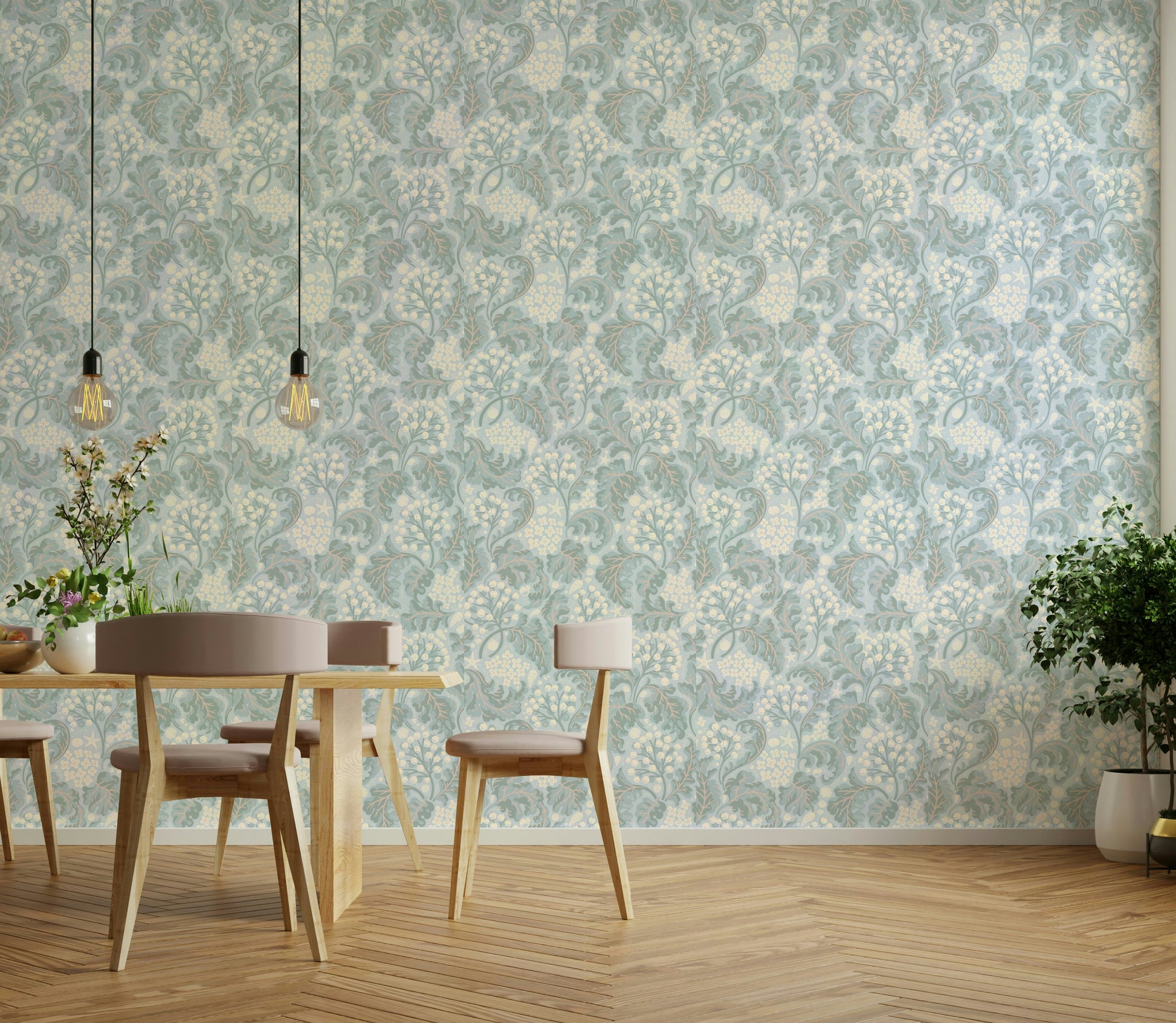 Coastal botanical wallpaper pattern

