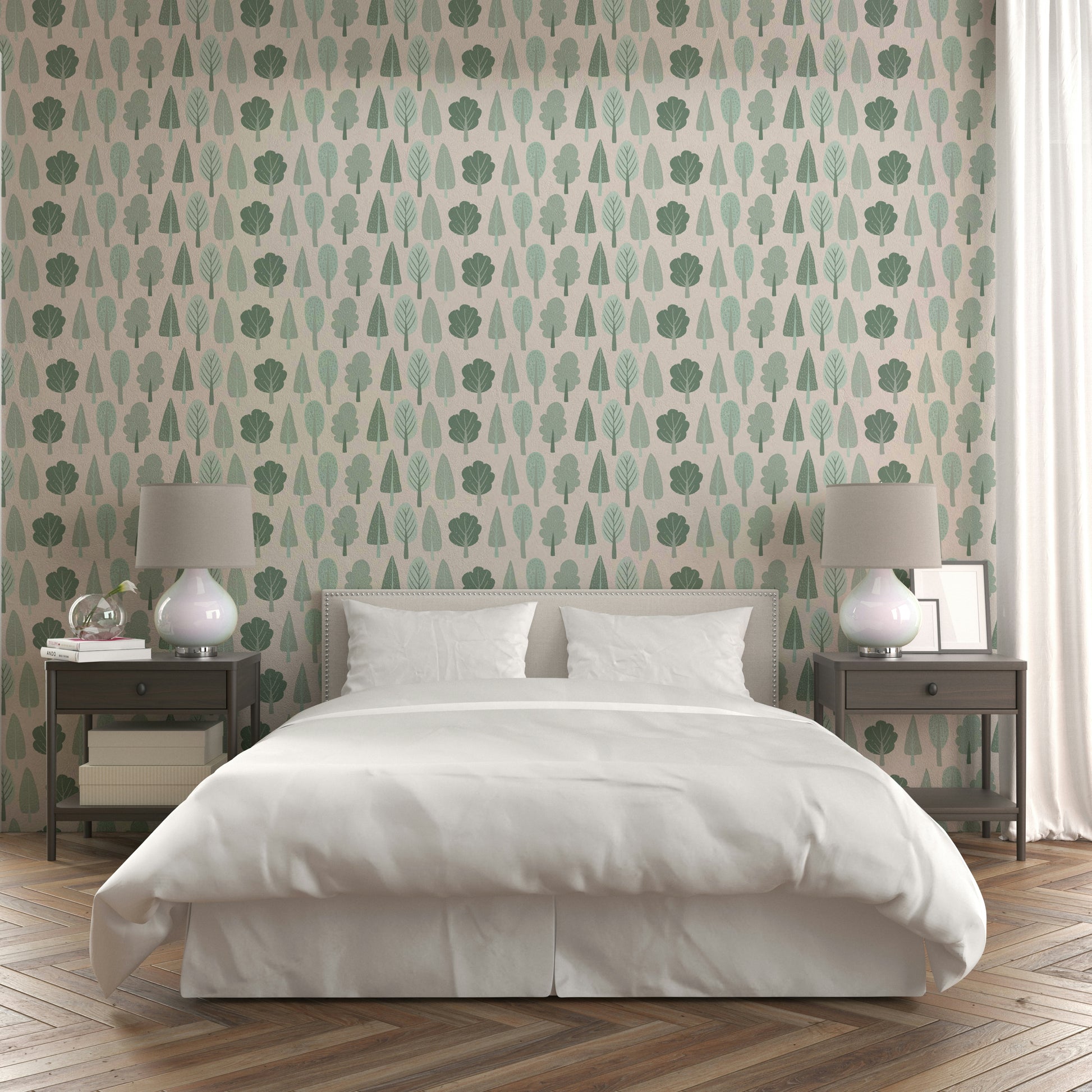 Light green tree mural design
