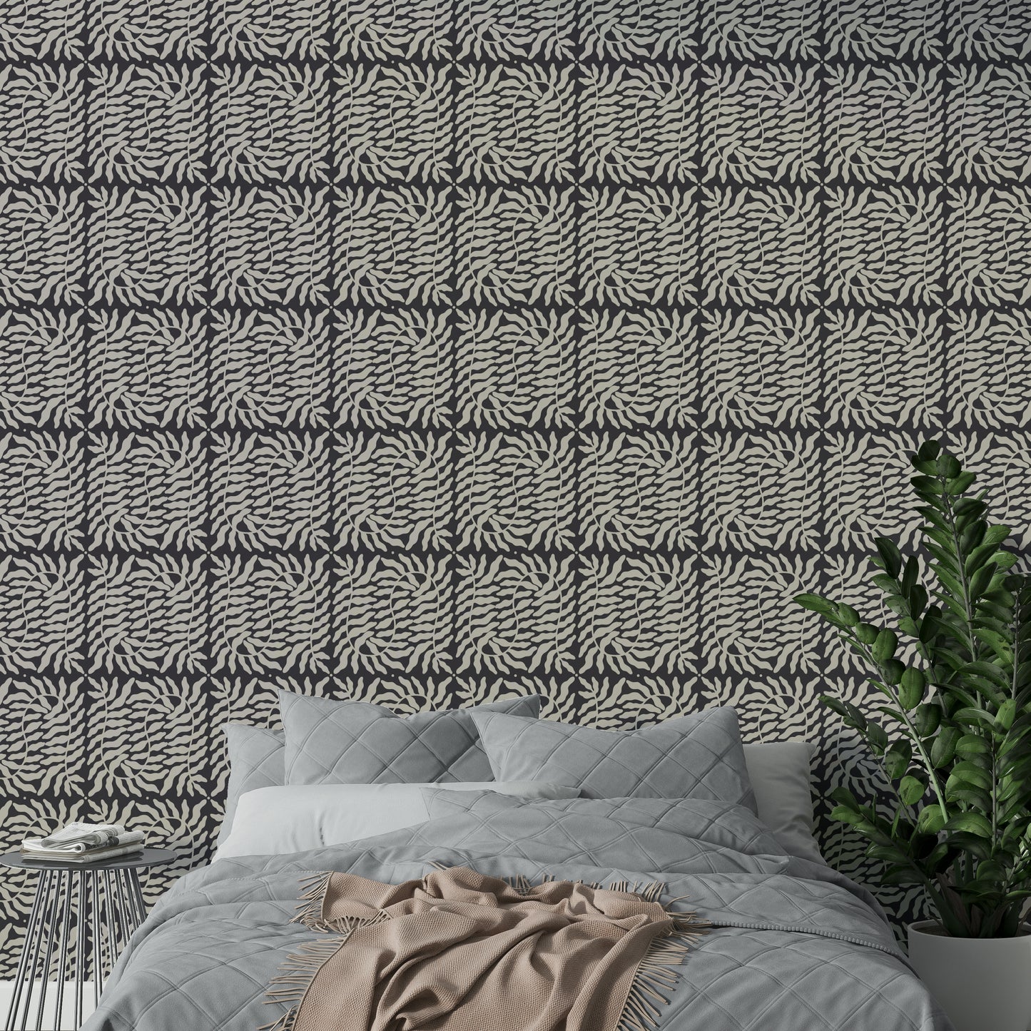 Organic Taupe Ferns Wallpaper⁠