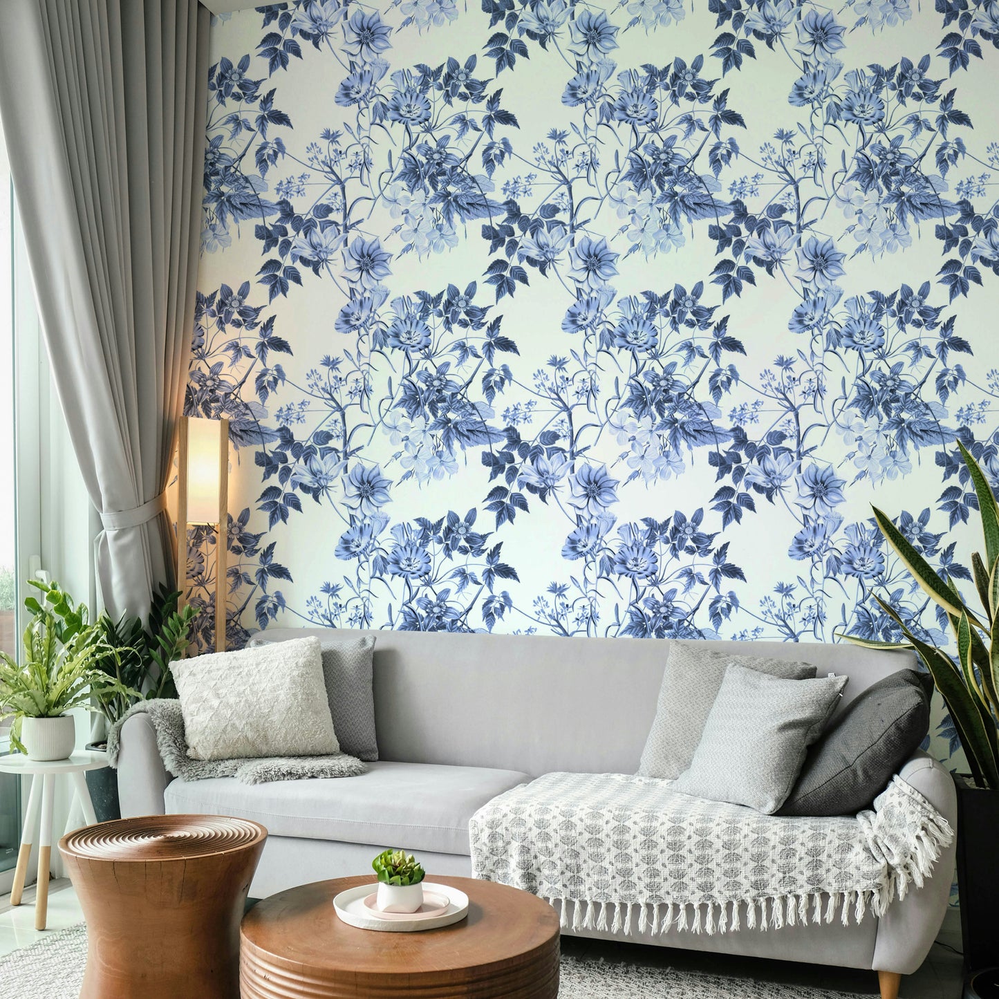 Serene Blue Botanicals Wallpaper⁠
