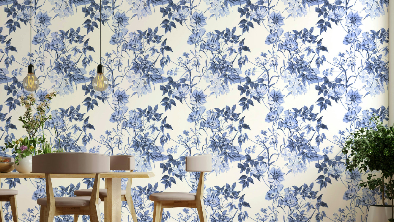Serene Blue Botanicals Wallpaper⁠
