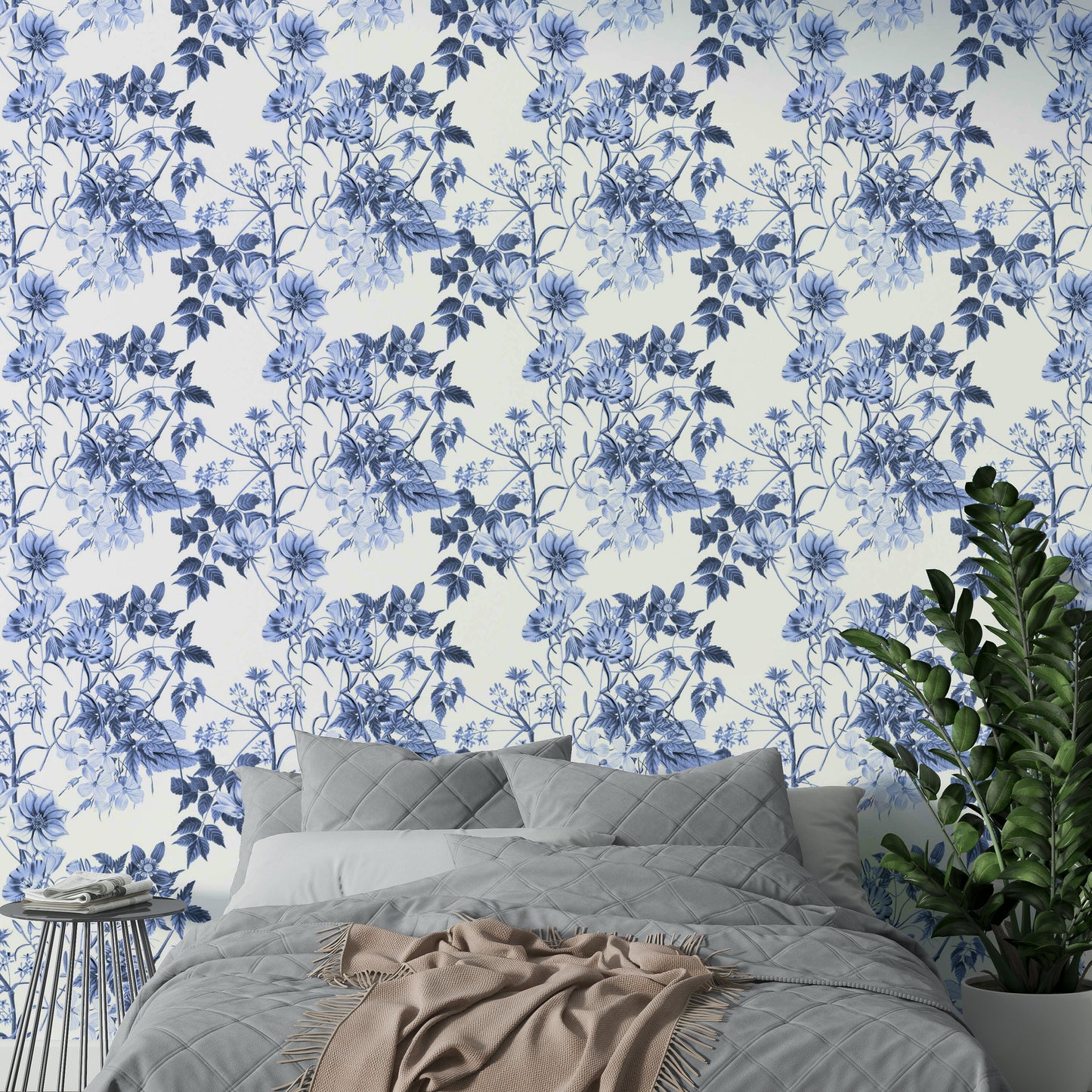 Serene Blue Botanicals Wallpaper⁠