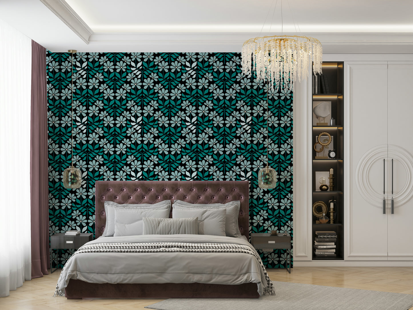 Retro-style mural with groovy floral charm

