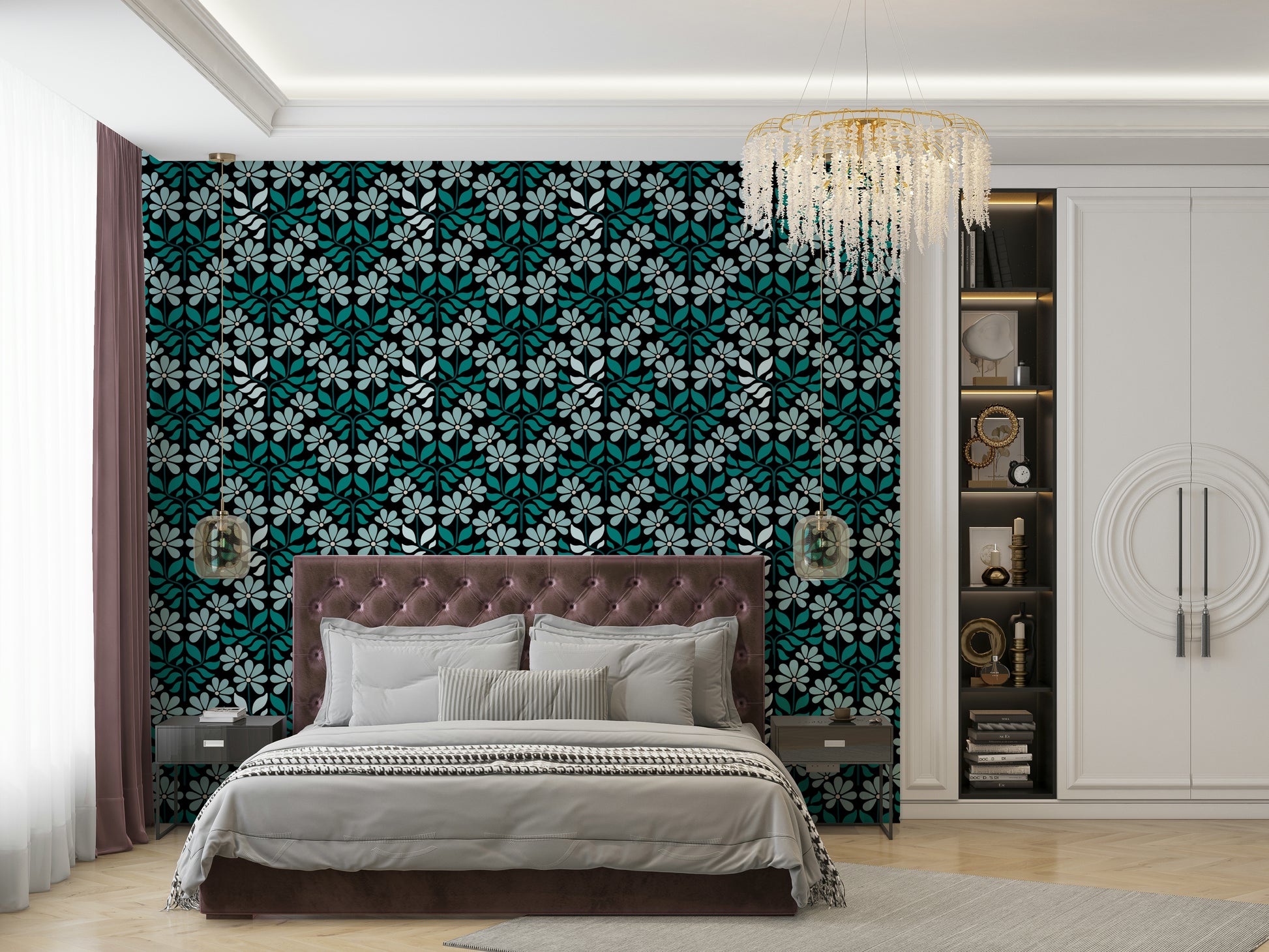 Retro-style mural with groovy floral charm

