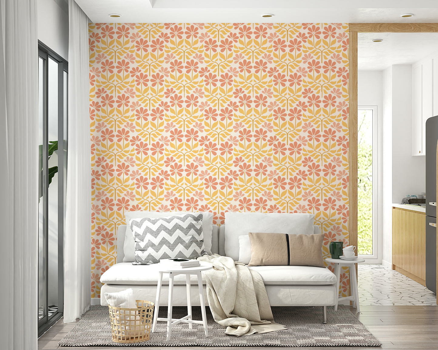 Vintage flower wallpaper in vibrant tones

