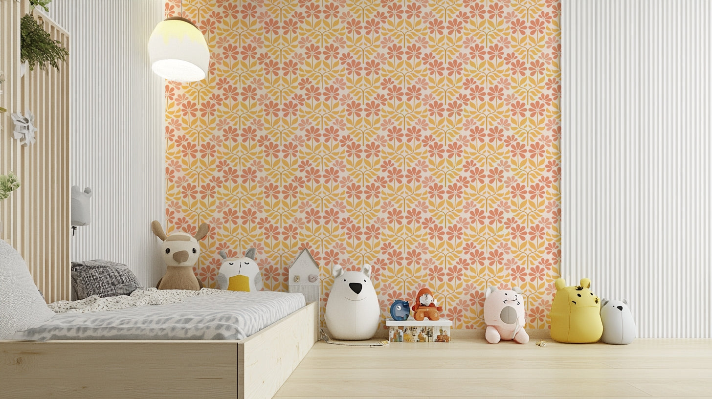 Colorful retro flower pattern for walls

