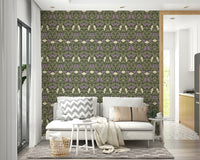 Decorative wallpaper with ornate flower motifs