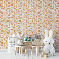 Bohemian daisy wallpaper in earthy tones

