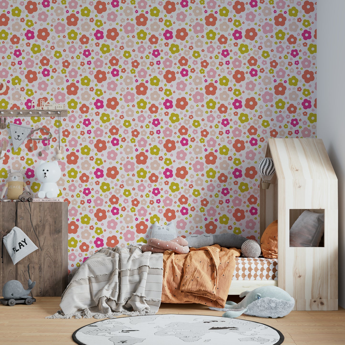 Bright daisy wallpaper in playful style

