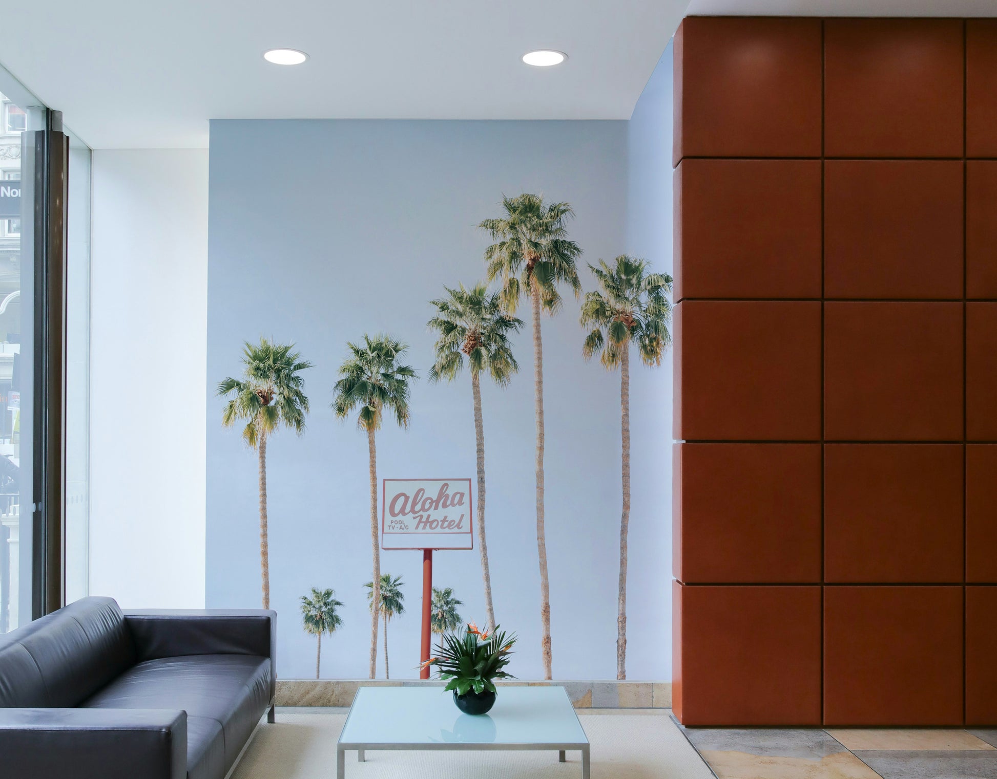 Calm hotel mural wallpaper scene

