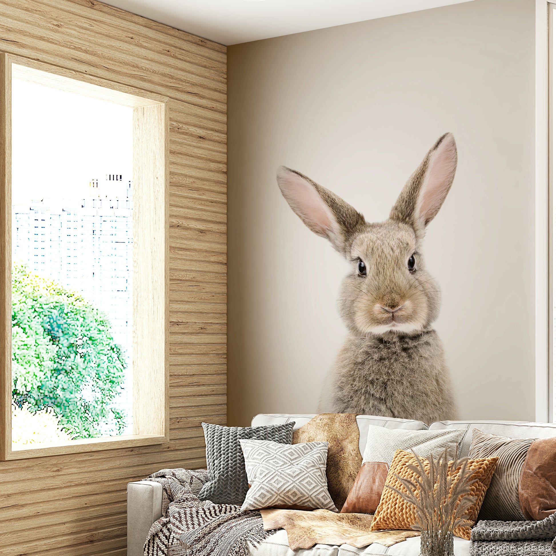 Kids room mural with bunny art

