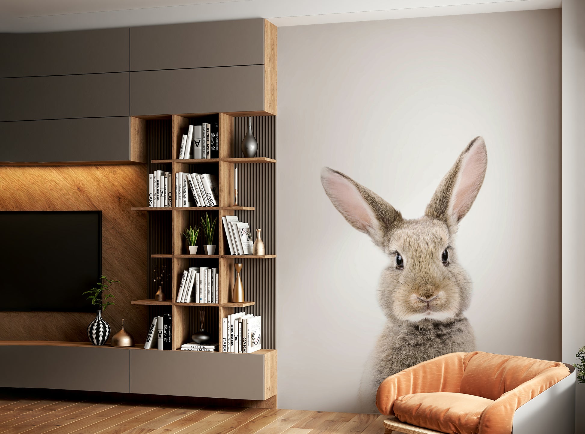 Gentle wall mural with bunny design

