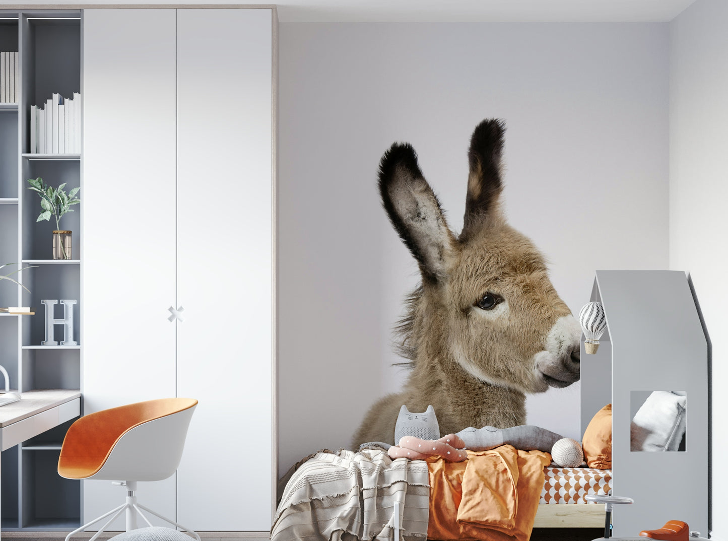 Warm and inviting donkey mural wallpaper

