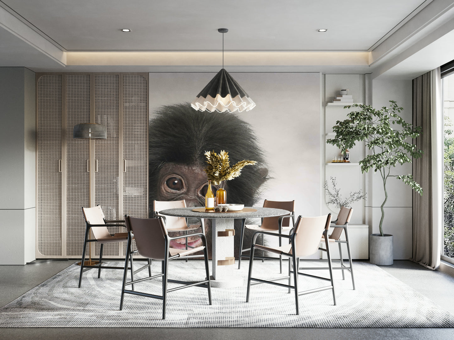 Playful monkey in natural setting mural
