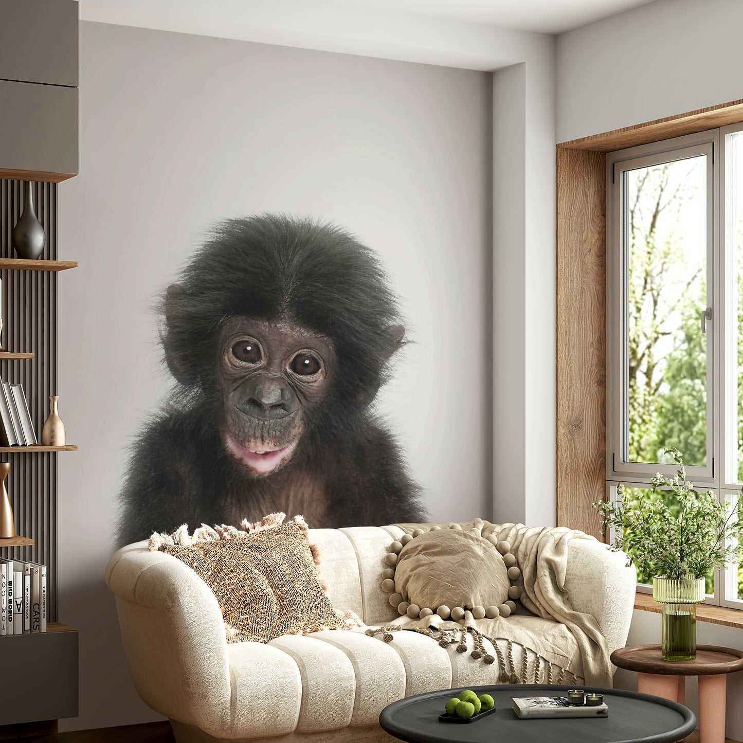 Soft colors on kids’ room wall mural
