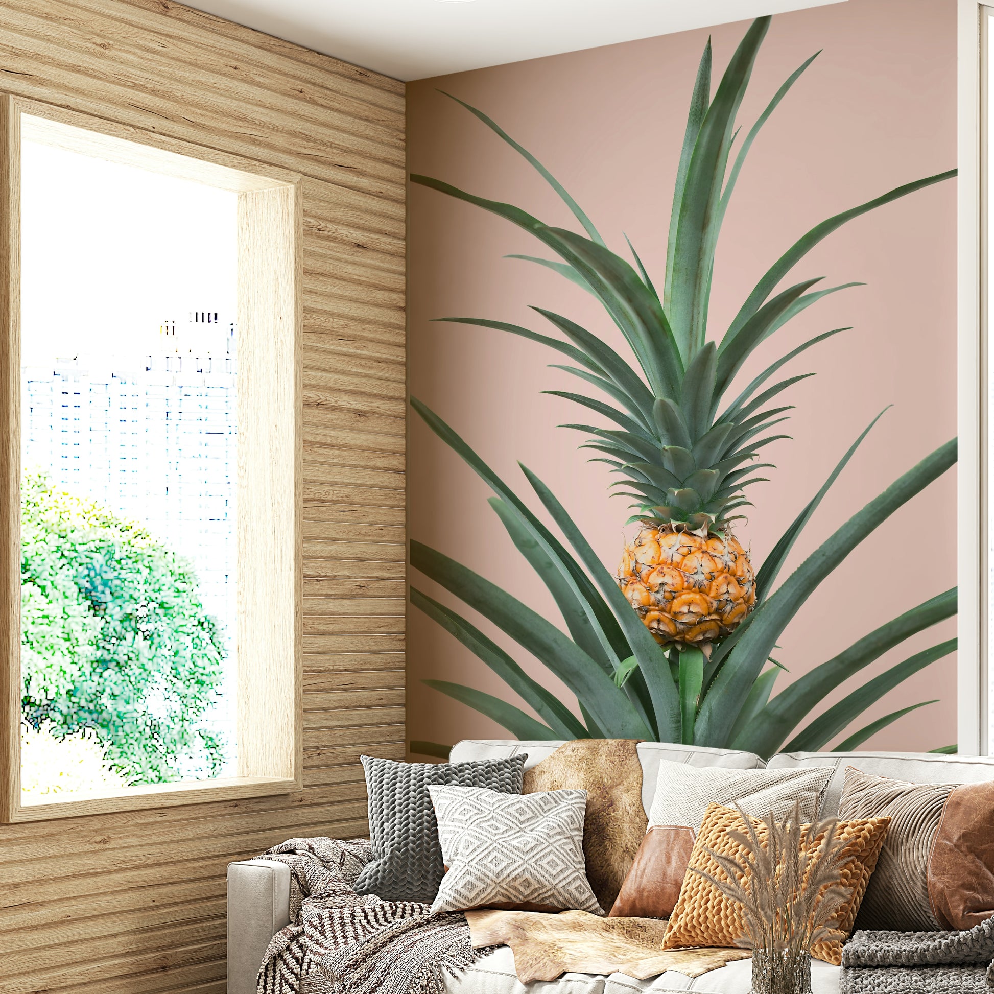Playful pineapple pattern wall mural wallpaper

