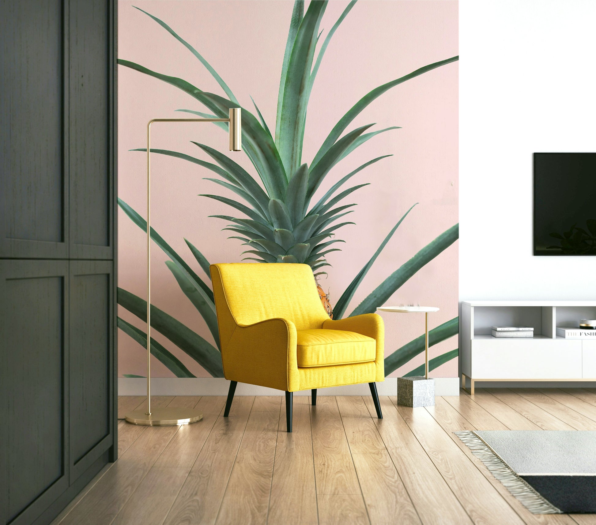 Peel and stick pineapple mural wallpaper close-up
