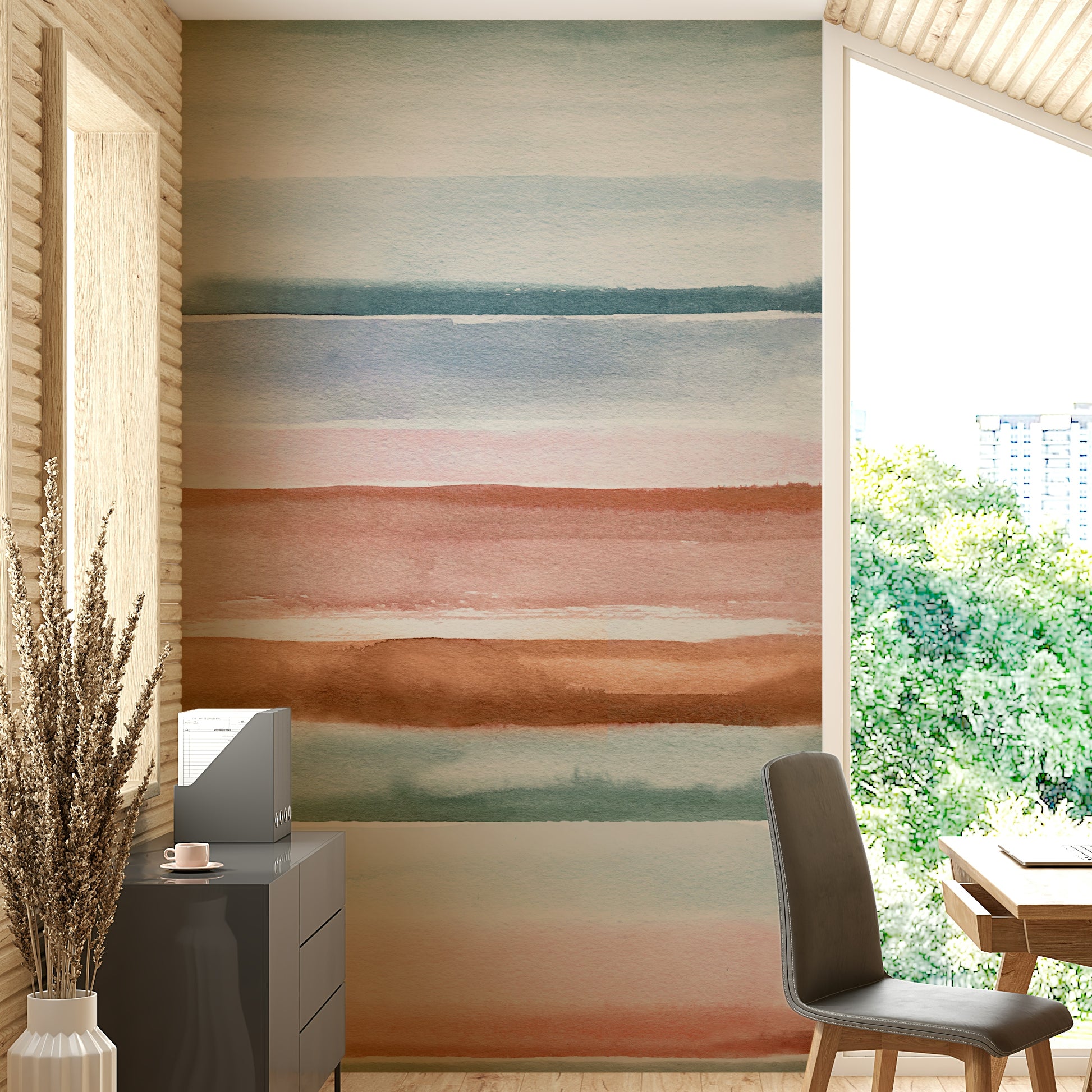 Muted tone stripe wall design

