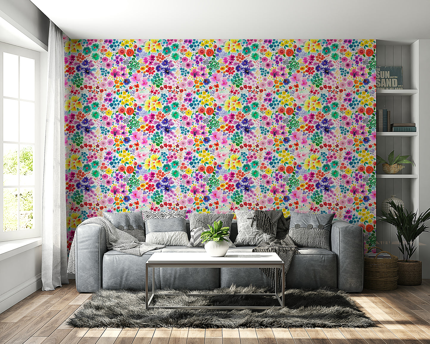 Multicolor flower field mural

