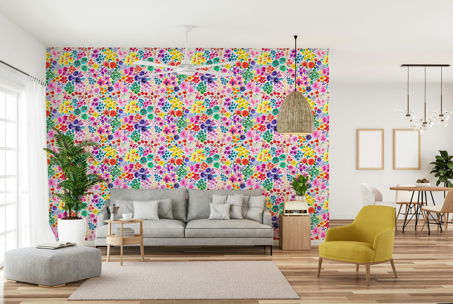 Hand-painted retro blooms wallpaper

