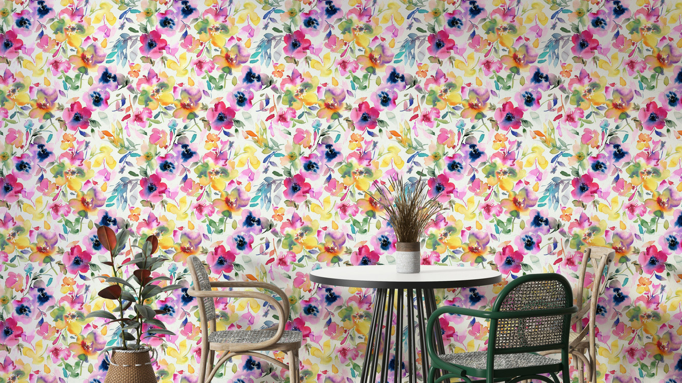 Watercolor pink and yellow flowers

