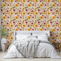 Bold yellow and orange floral mural

