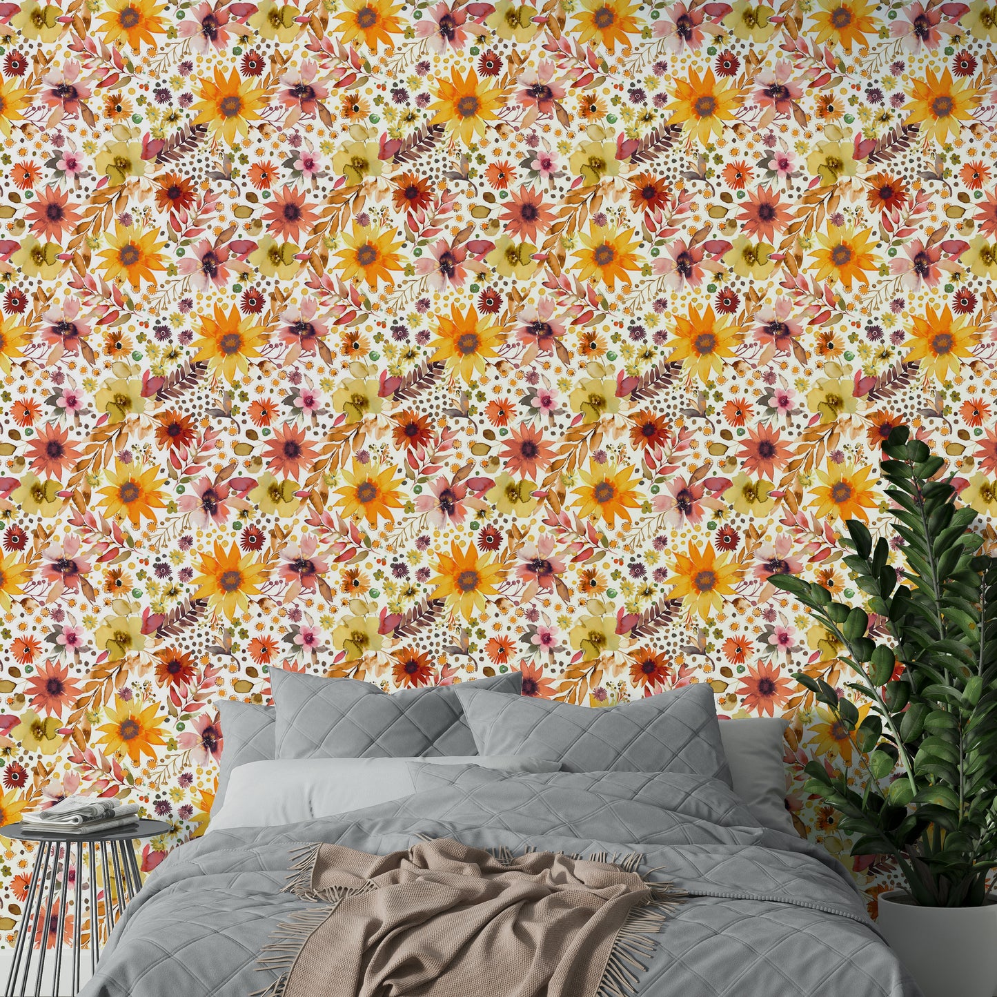 Colorful botanical mural wallpaper

