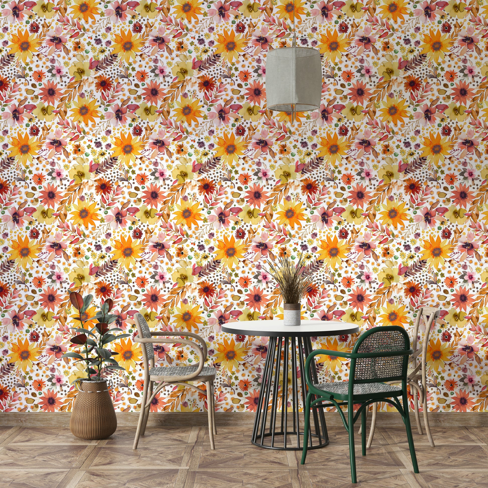 Golden floral wall mural

