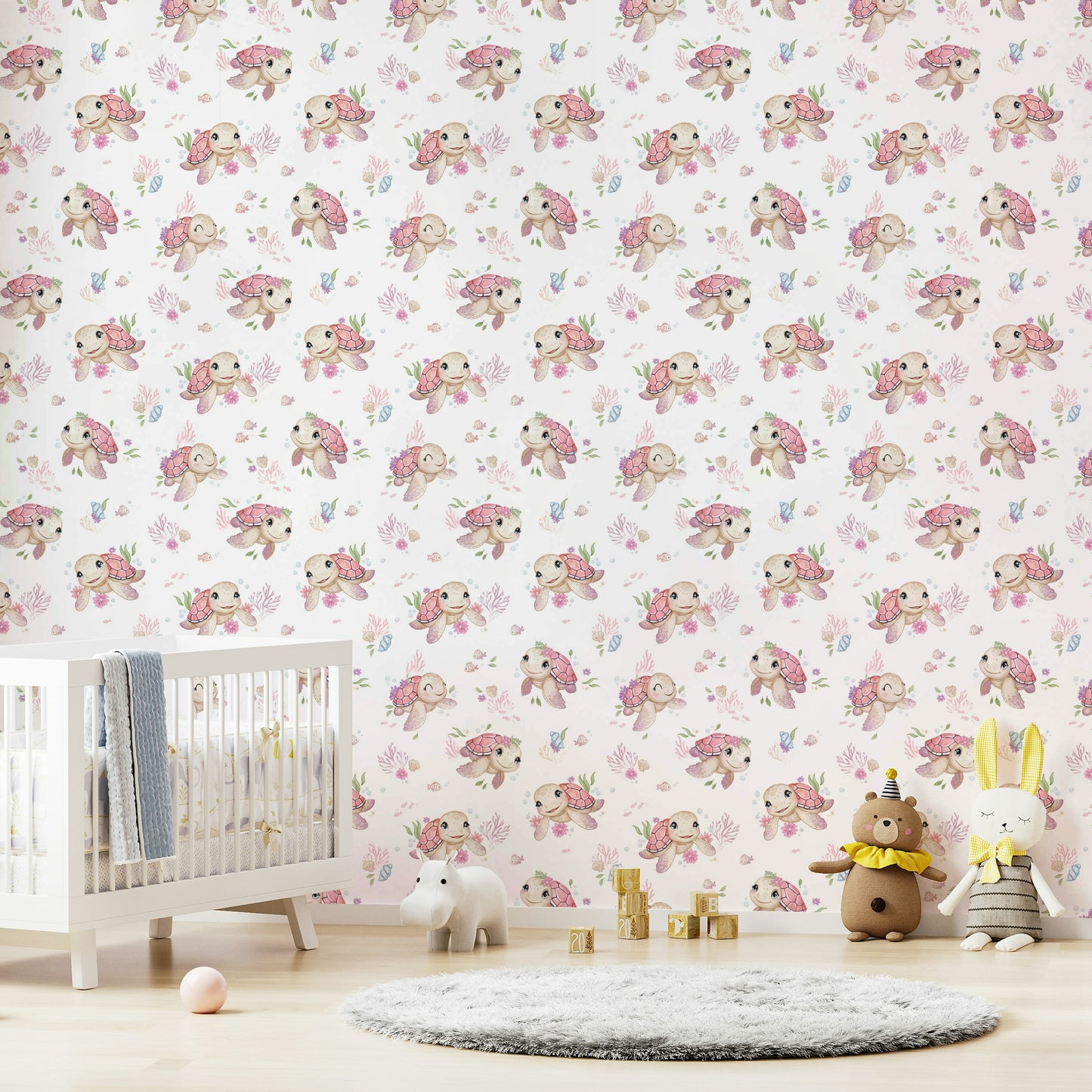 Friendly turtle wallpaper for children’s room

