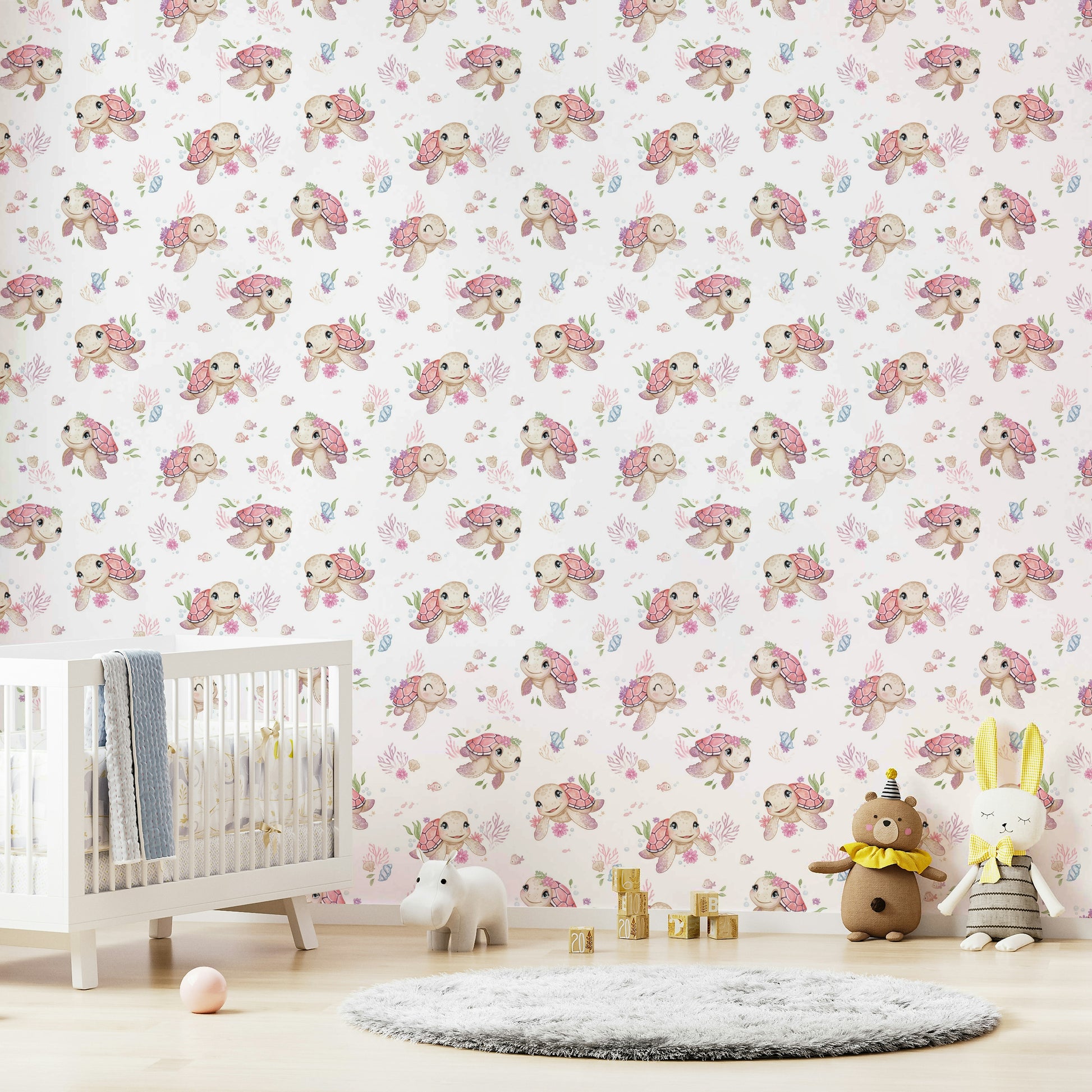 Friendly turtle wallpaper for children’s room

