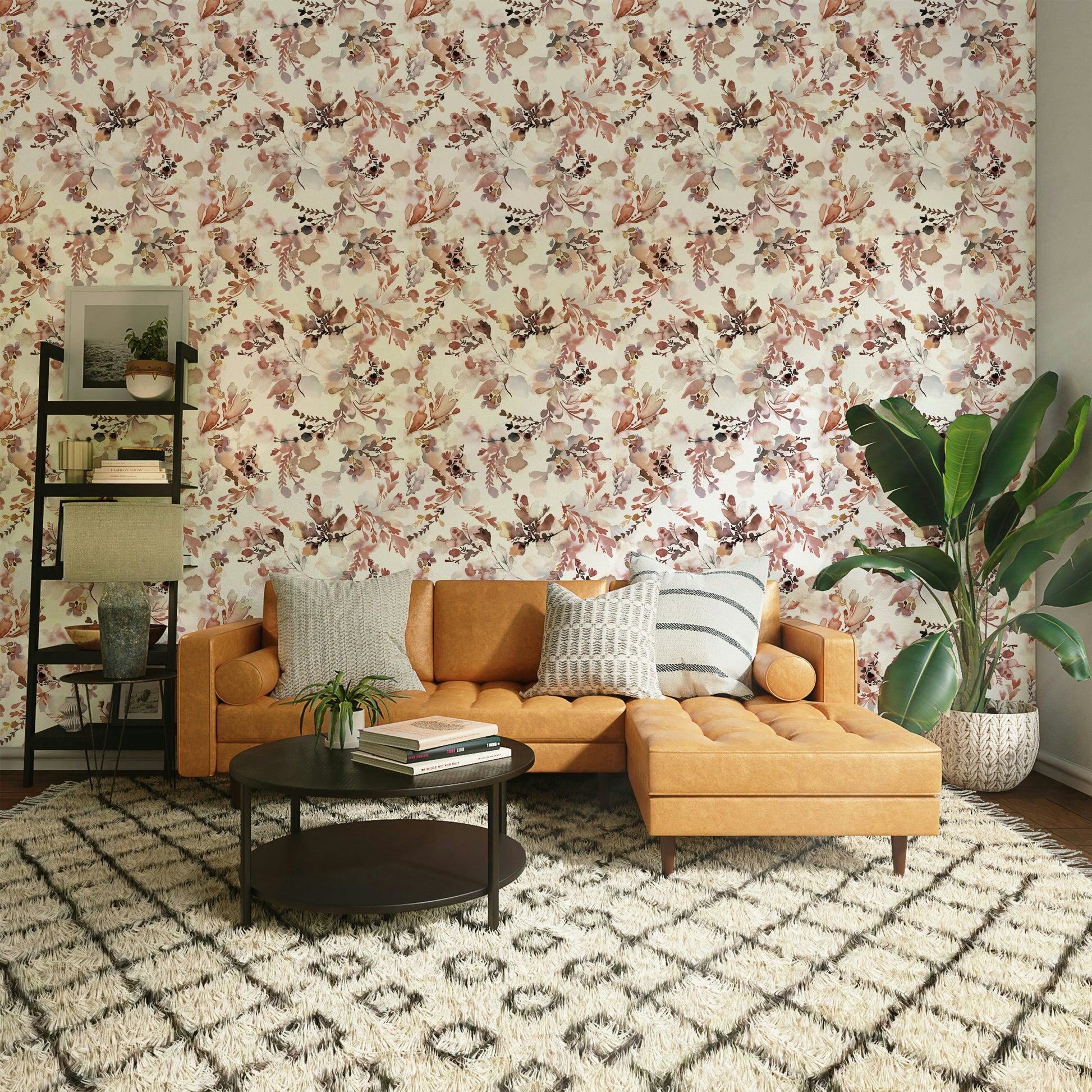Floral terracotta mural wallpaper

