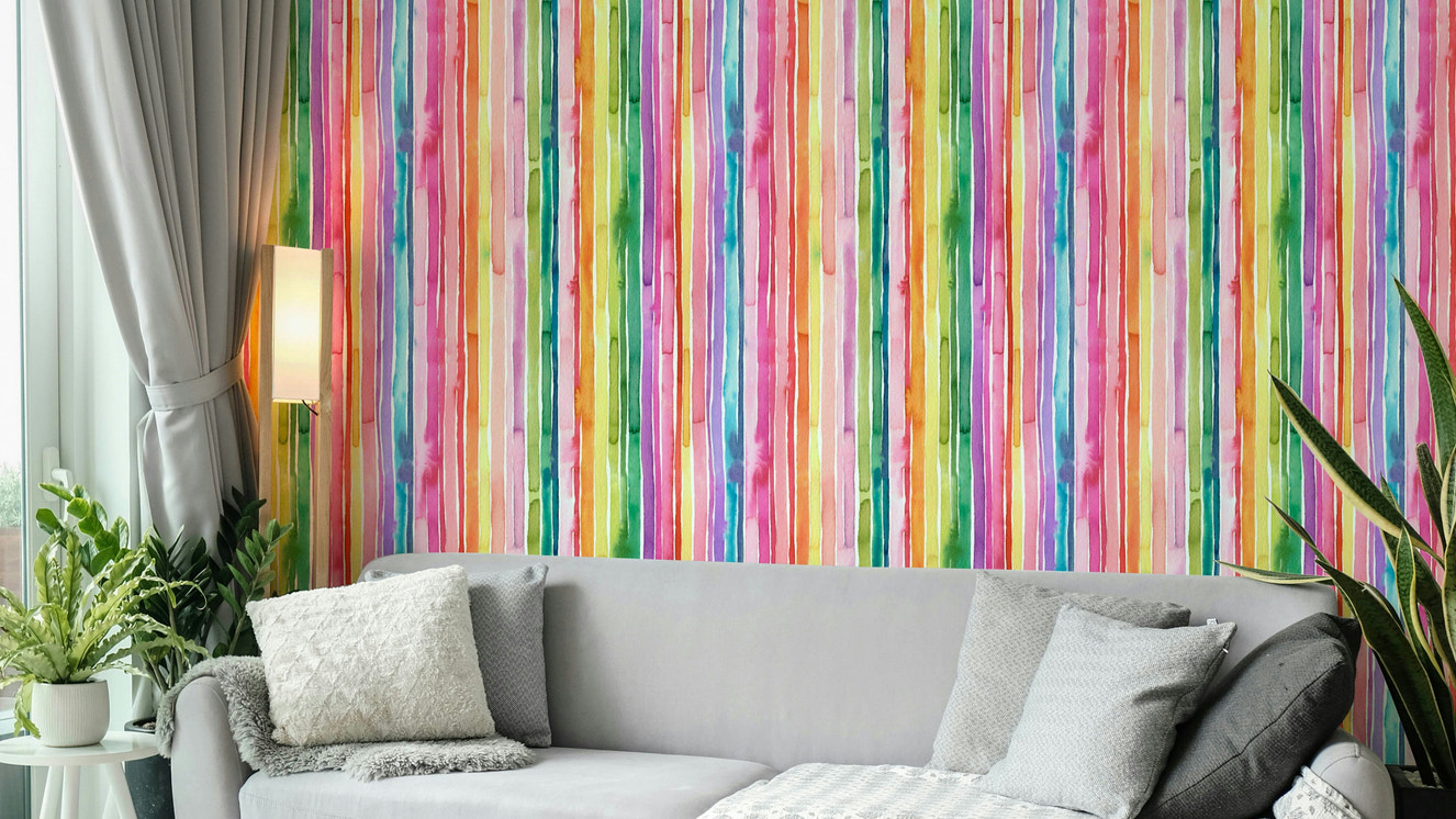 Vertical rainbow stripe mural

