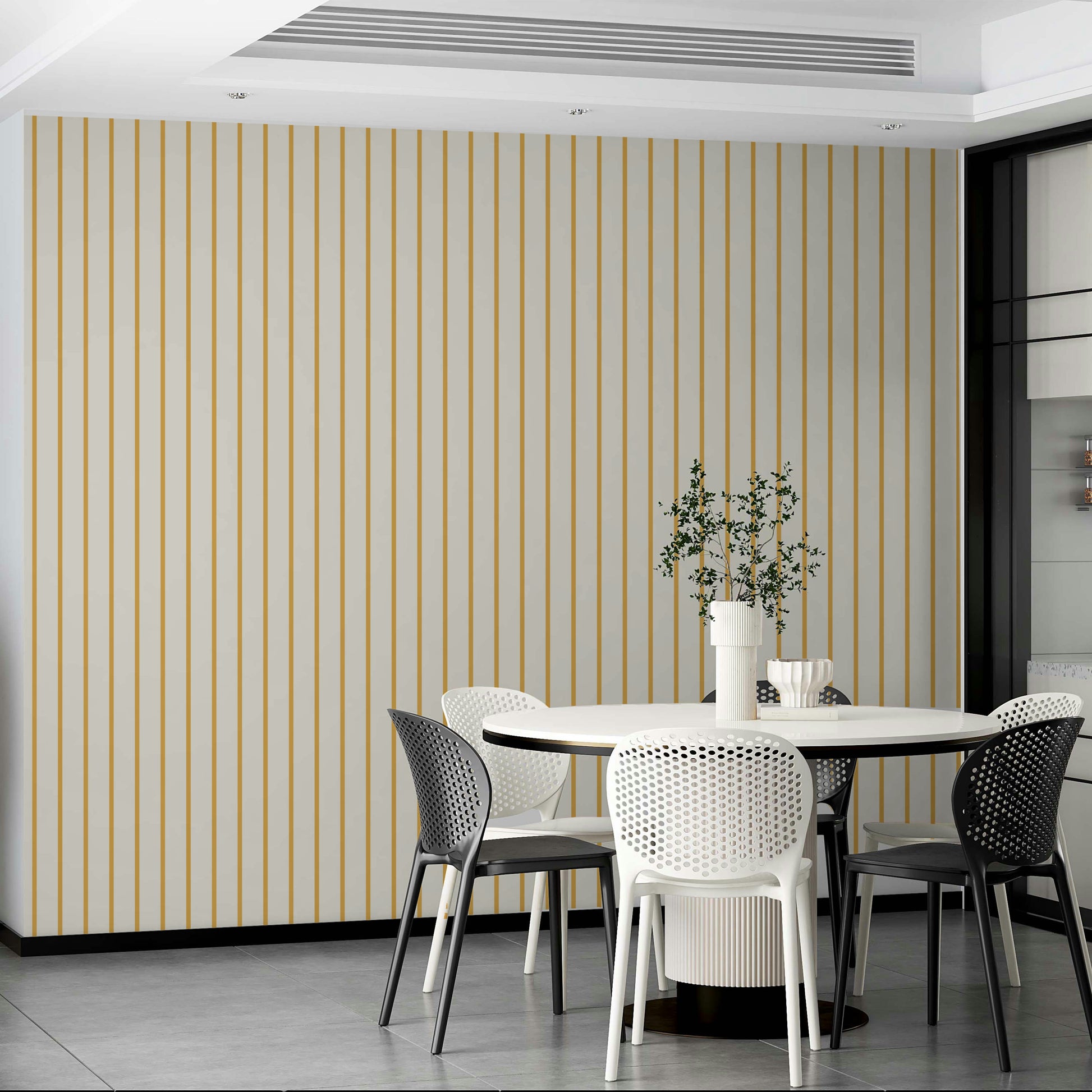 Vertical stripes wallpaper in soft golden hour yellow

