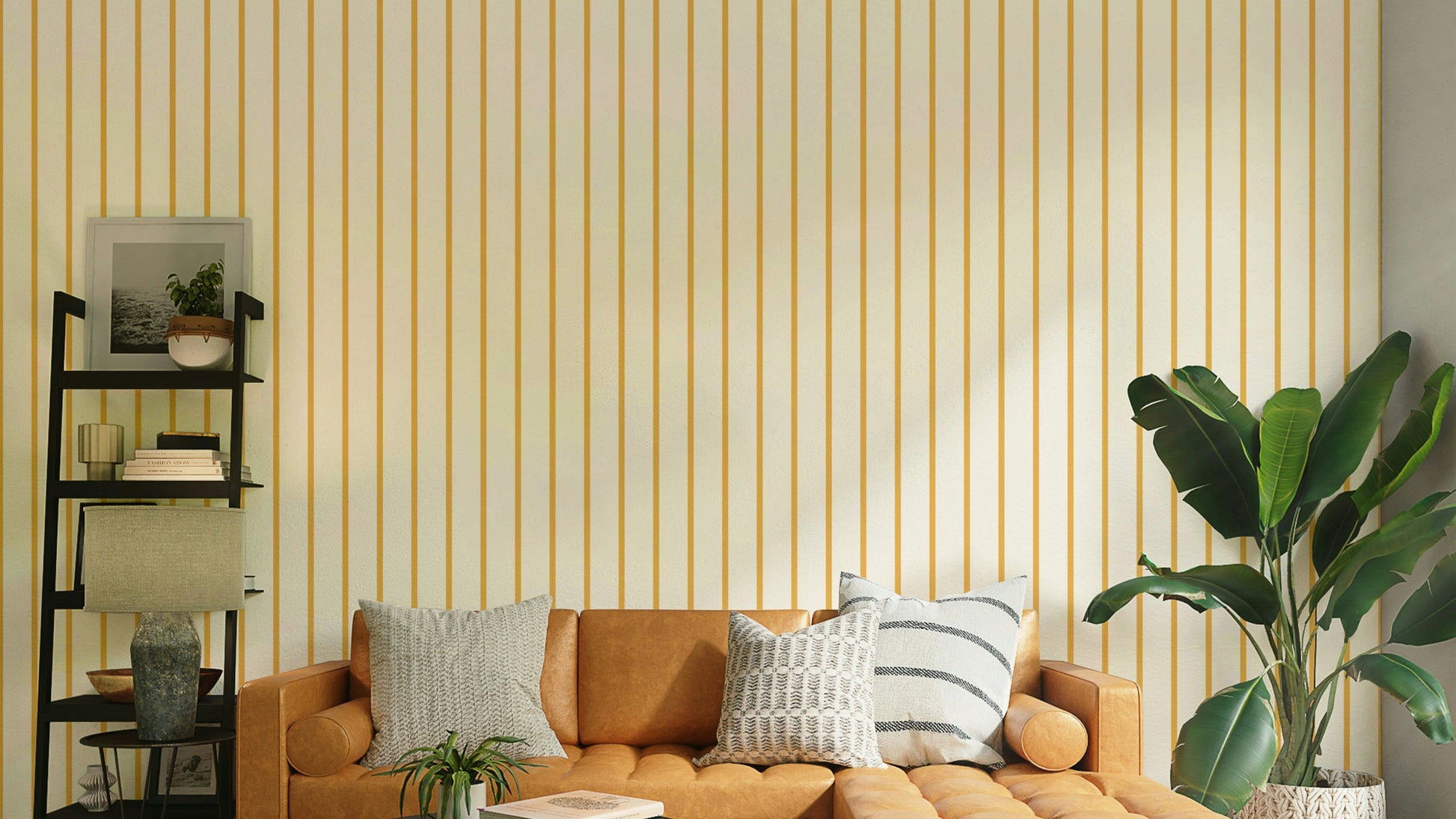 Stylish golden hour yellow vertical stripes wallpaper

