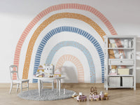 Vibrant rainbow wall mural for kids' room decor

