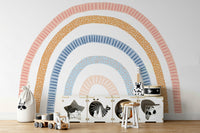 Multi-colored rainbow wall mural for creative space

