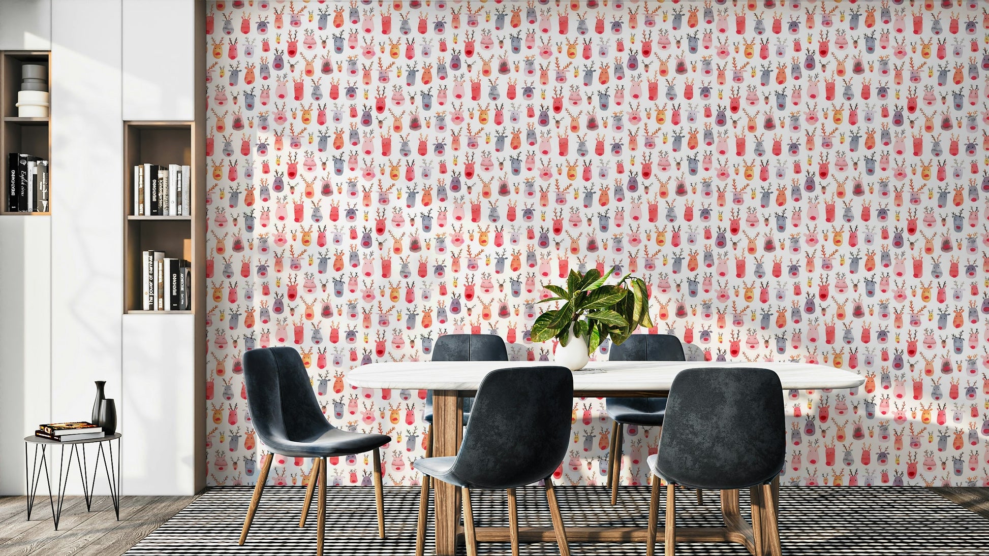 Reindeer faces wall mural

