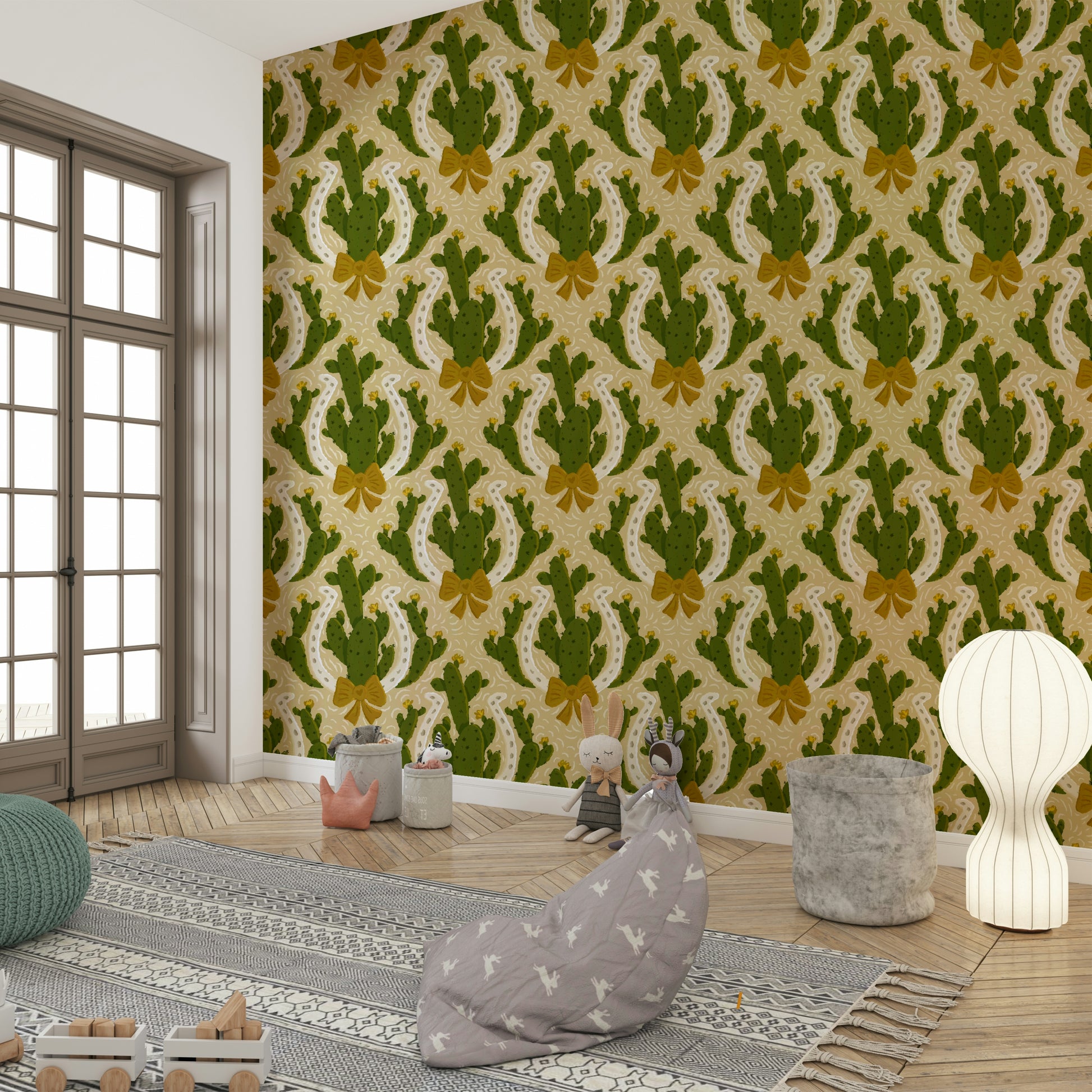 Horseshoe and cactus wall mural design

