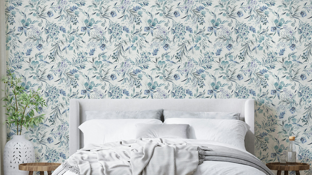 Blue floral wall mural

